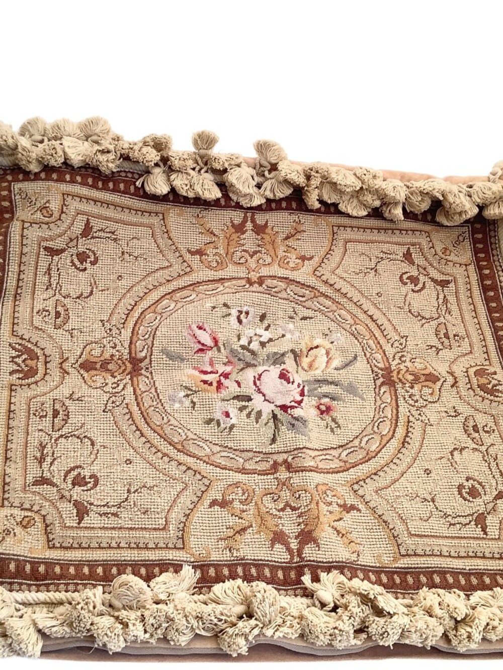 Tapestry Pillow Cover Baroque Petit Point Needle-Work Tassels